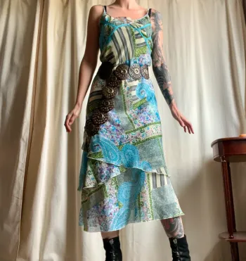 Robe volants motifs effet Patchwork Forestcore Fairygrunge vintage 90s - Taille M