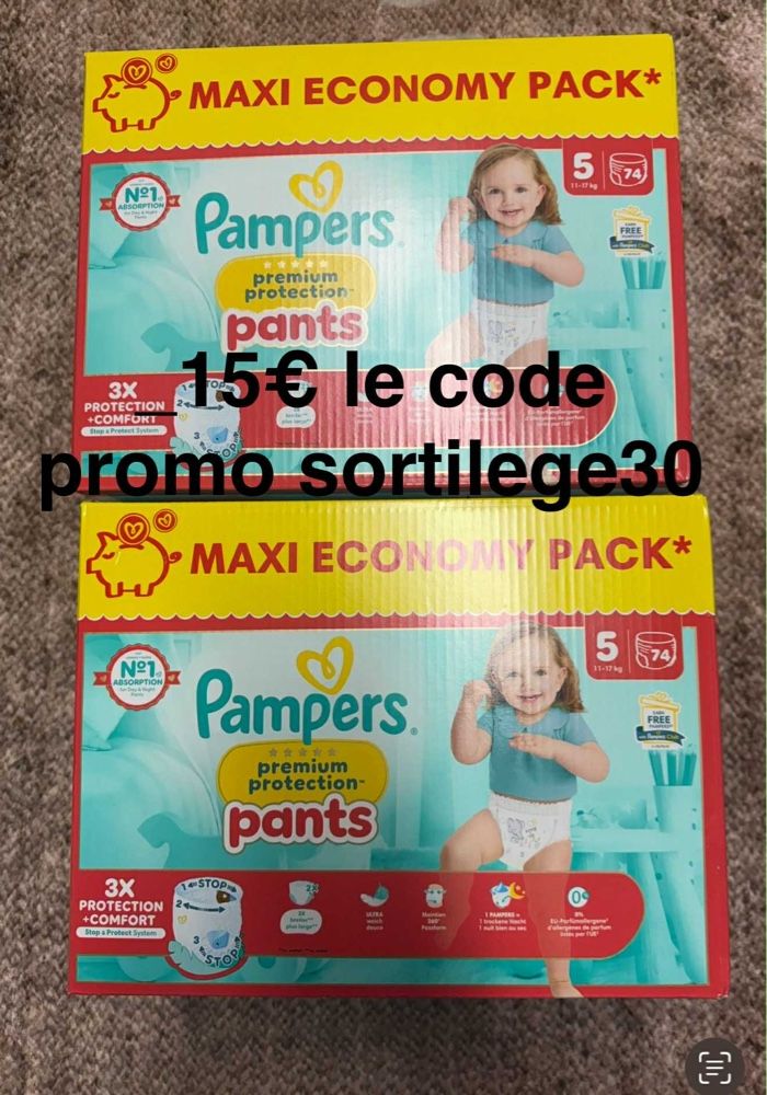 Deux carton de couches Pampers maxi economy taille 5 premium