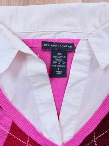 Pull Vintage Style Preppy Losanges Rose - Taille L