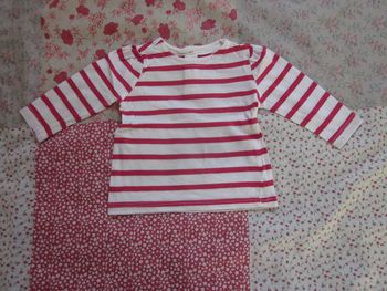 T-Shirt manches longues rayé écru et rouge 6 mois