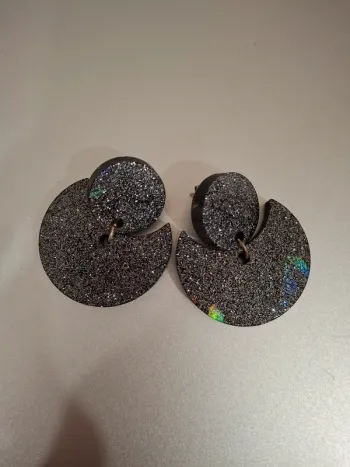 Boucles d'oreilles noir holo en résine