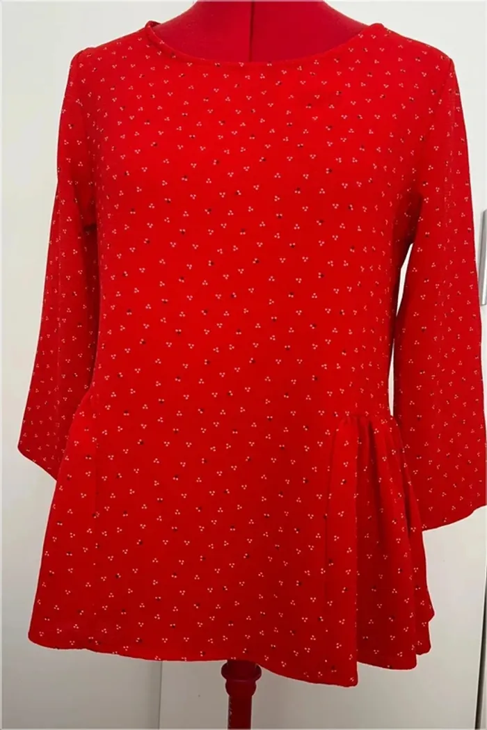Blouse peplum rouge imprimée manches 3/4 InExtenso