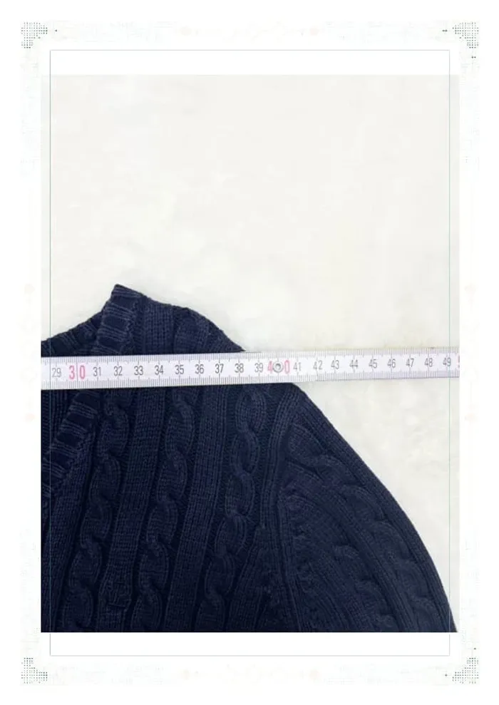 Ralph Lauren pull femme coton torsadé bleu marine col V taille S - photo numéro 10