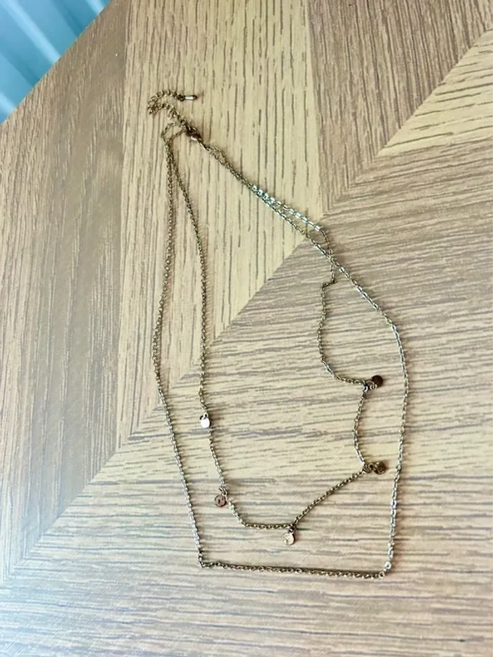 Collier doré double chaîne fine – Pampilles – Bon état - photo numéro 3