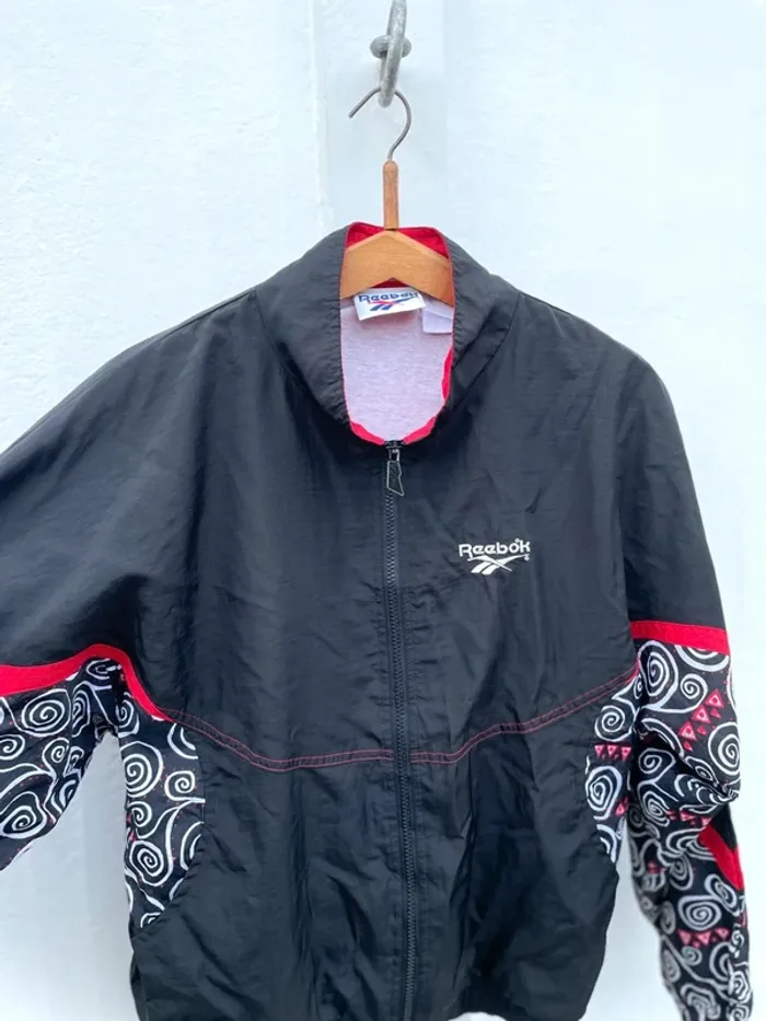 Reebok vintage black red track jacket windbreaker Veste coupe-vent Womens Size L - photo numéro 2