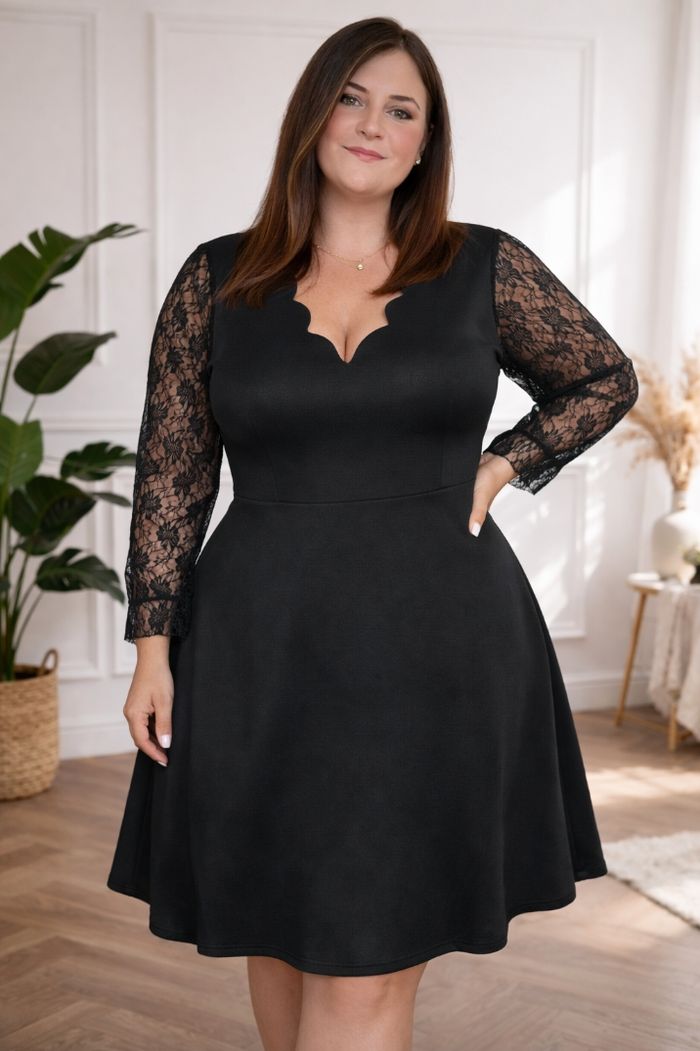 Robe manches longues en dentelle florale raffinée élégante noire Femme taille 52 marque Asos 💍