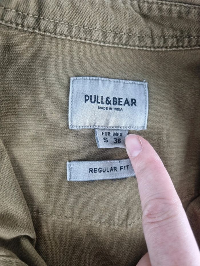 Chemise en jean à boutons pression kaki Pull & Bear Homme Taille S - photo numéro 3