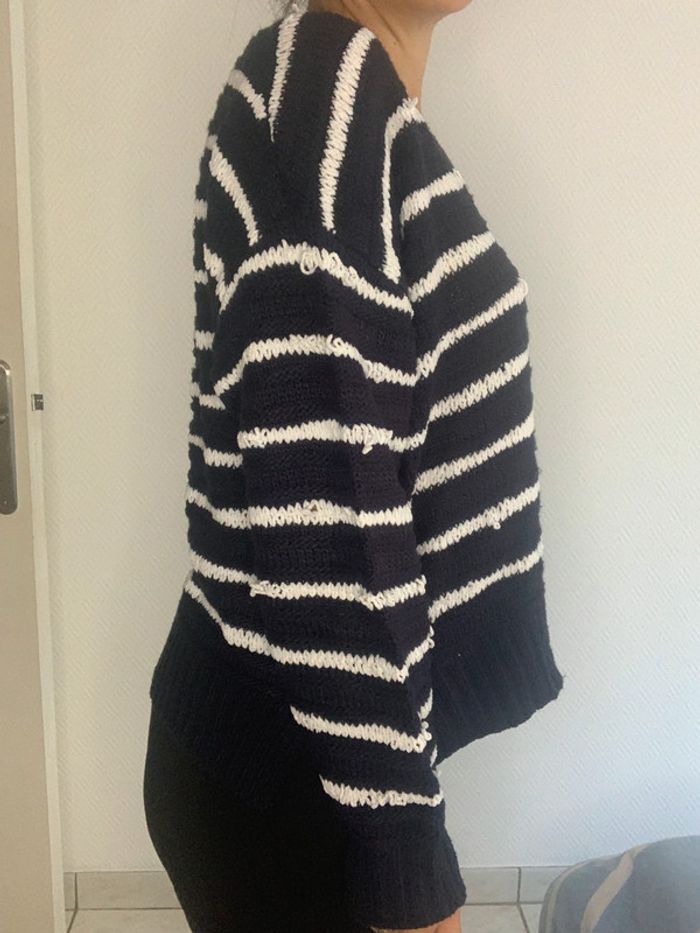 pull marinière court et oversize pull col en V marinière court et oversize - photo numéro 3