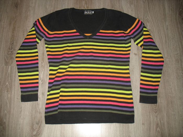 PULL NOIR RAYÉ MULTICOLORE "LITTLE MARCEL" - TAILLE XL - n°01