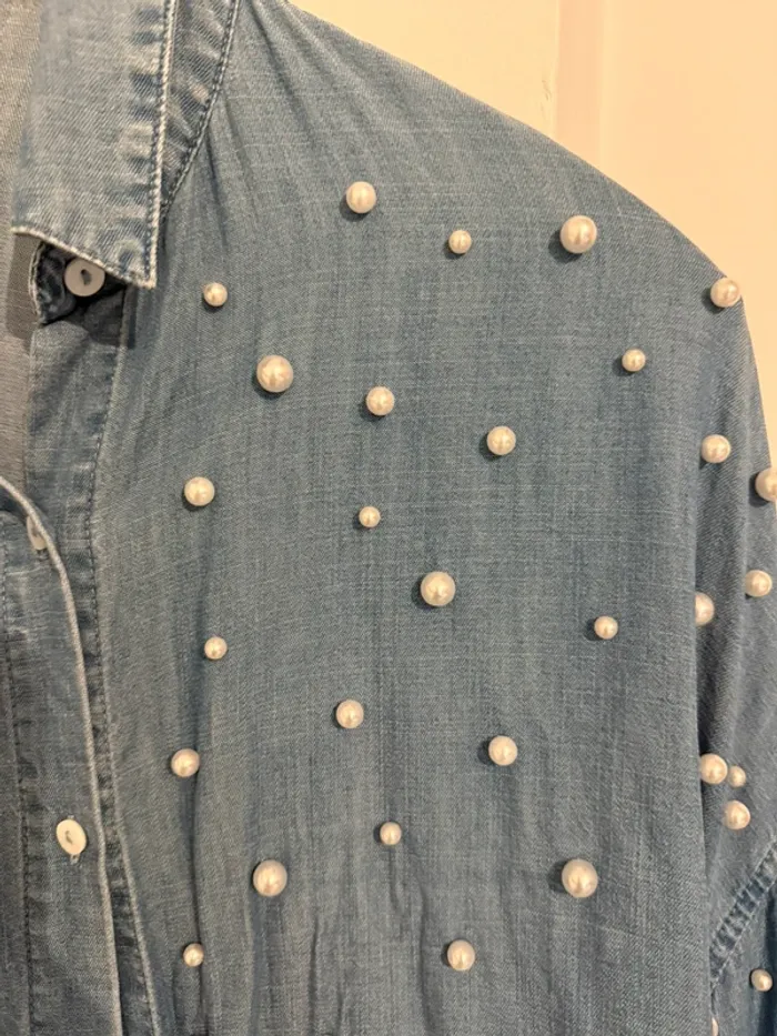 Chemise jean loose perle Easy Clothes - photo numéro 5