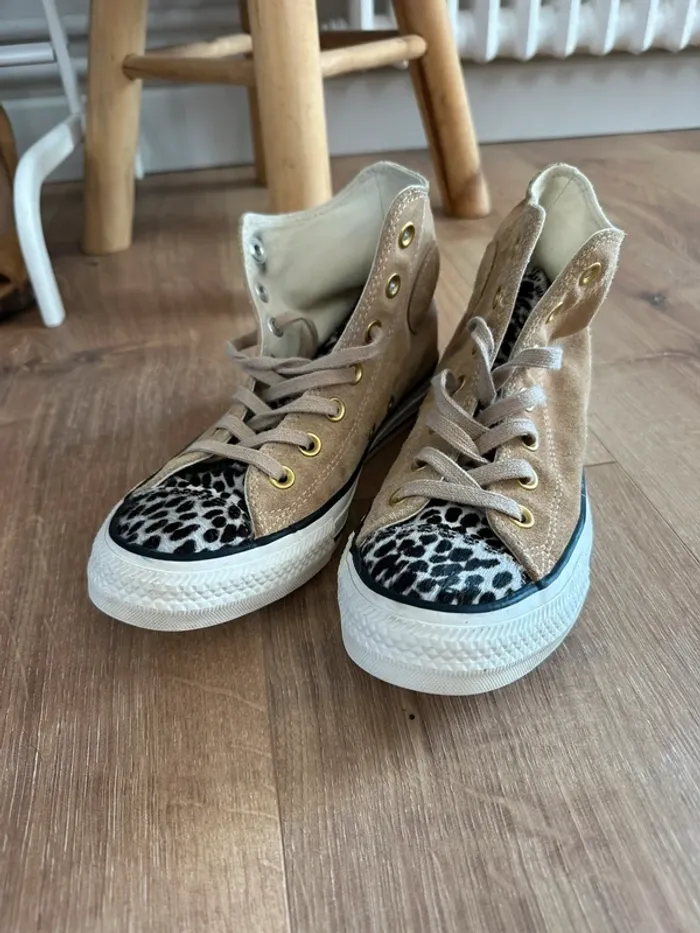 Converse en daim camel et léopard taille 37 - photo numéro 2