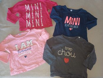 Superbe lot de 4 t shirts manches longues 12 mois fille