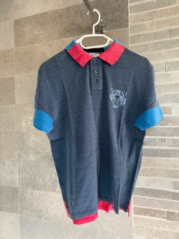 Polo Kenzo Paris bleu avec col contrasté – Taille S