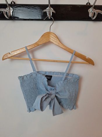 Top crop smoké  bleu ciel XS