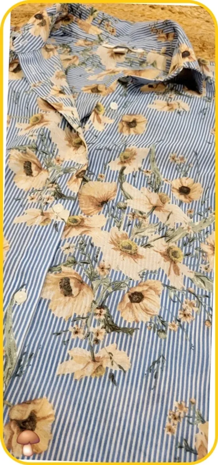 Chemisier sans manches fleuri H&M - Taille 38 - Bleu clair - Très bon état - photo numéro 4