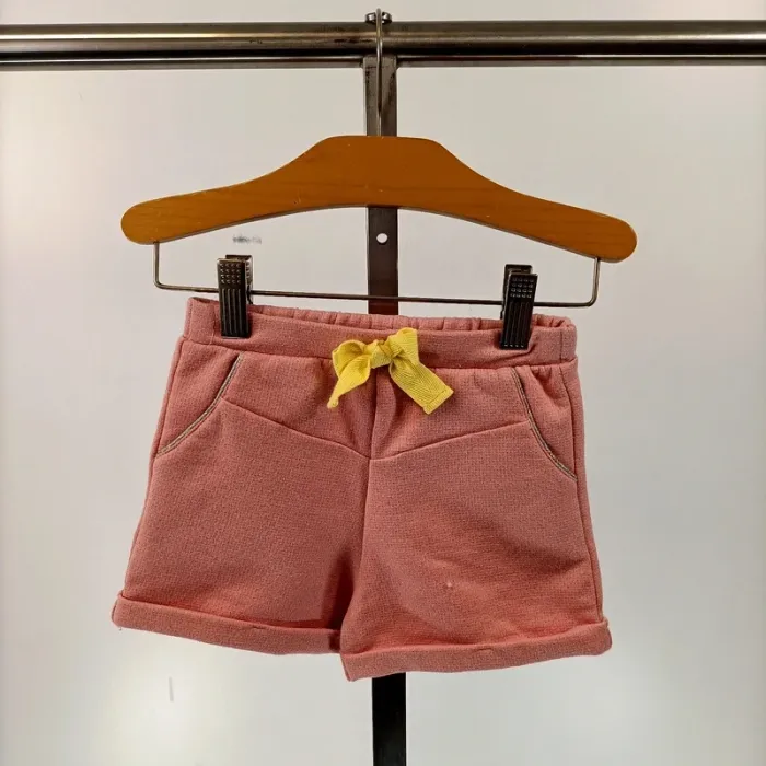 Short bébé fille rose pailleté 23 mois taille réglable nœud jaune A010
