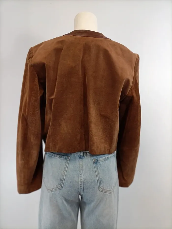 Veste courte en croûte de cuir vintage - taille 42 - tailleur Gérard Galliaerde A282 - photo numéro 4