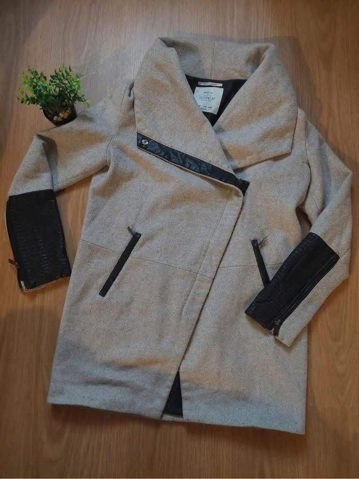 Manteau long bi matière beige/noir Bershka T.M BE 🧥 - photo numéro 3