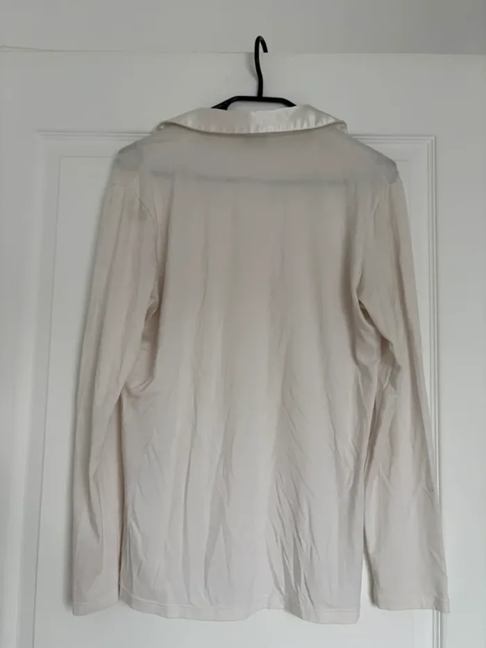 Chemisier col V blanc manches longues détails dorés et satin taille L marque 123 - photo numéro 3