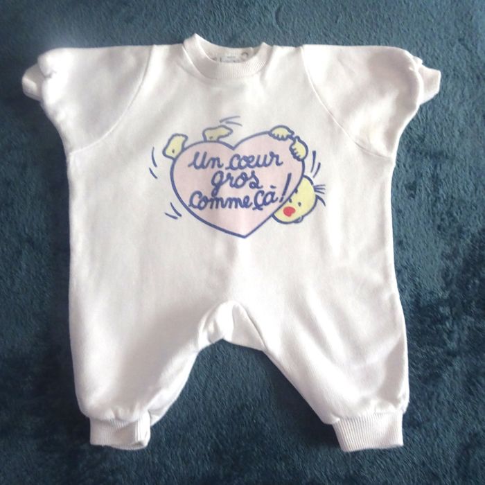 Grenouillère bébé blanche imprimée Un gros coeur comme ça 3 mois Ozona