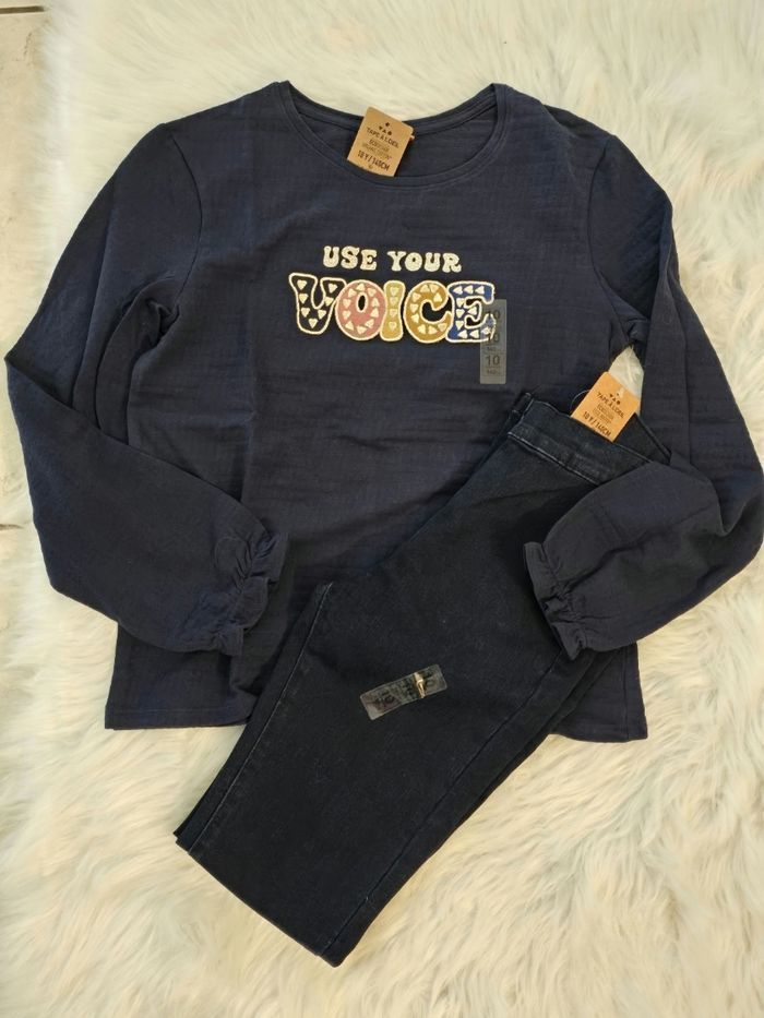 NEUFS (non portés)⚘️⚘️😍🤩 superbe  ensemble teeshirt ml et tregging 10 ans fille⚘️⚘️😍🤩👌👌