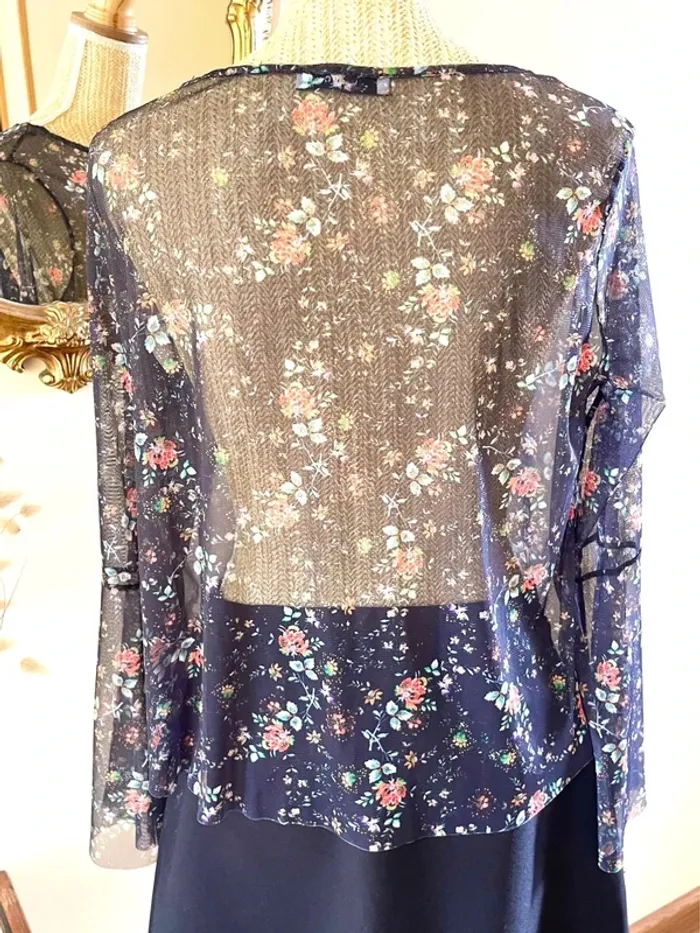 Sublime top fluide floral à manche large en tulle mango taille S - photo numéro 10