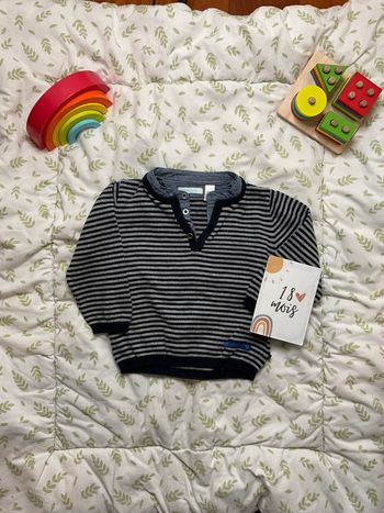 pull léger rayé marine et gris 18 mois obaibi
