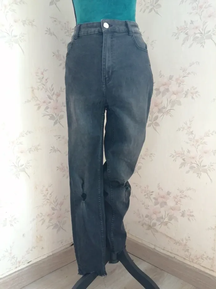 Jeans skinny noir super high waist à trous délavé / fb sister / ( w31) - photo numéro 2
