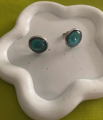 Boucles d’oreilles rondes mandala bleu turquoise en acier inoxydable argenté