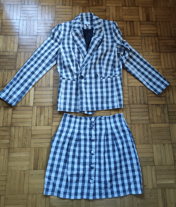 Ensemble tailleur jupe en lin à carreaux blanc/marine La redoute taille 40