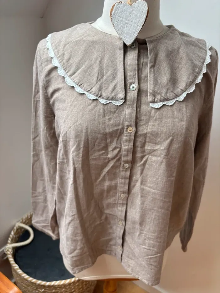 🌺 sublime chemisier Balzac Paris grand col taupe - L - photo numéro 4