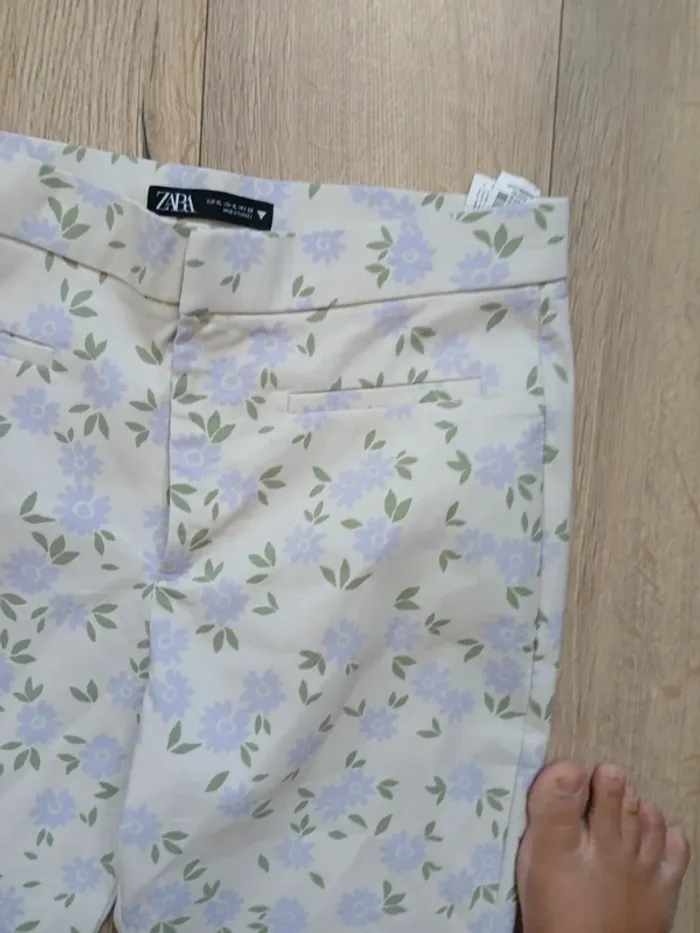 Pantalon fleur zara violet vert et beige XL - photo numéro 3