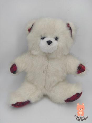 Peluche Ours blanc tartan Nounours vintage