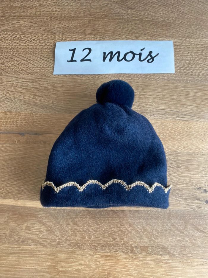 Bonnet bleu marine doré 12 mois - photo numéro 3