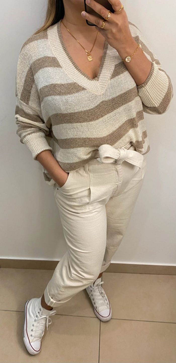 Superbe Pull Ample Fin Bicolore Col V Taille M Et Plus - photo numéro 2