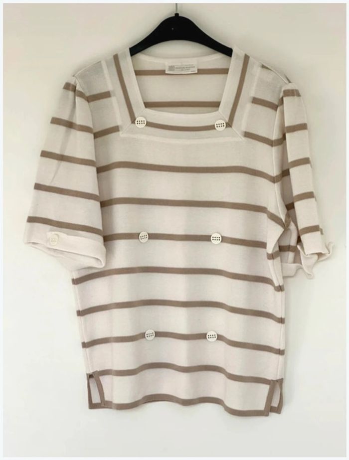 Haut Nina Ricci en maille blanc et beige taille XL - très bon état - photo numéro 2