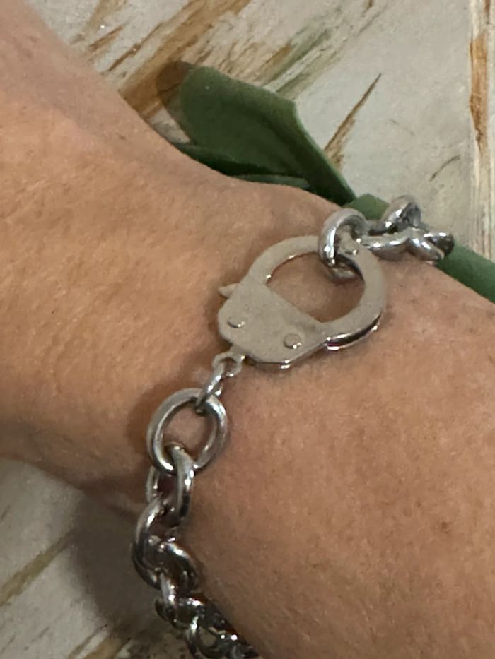 Bracelet maillons xl menottes acier inoxydable argent - photo numéro 2