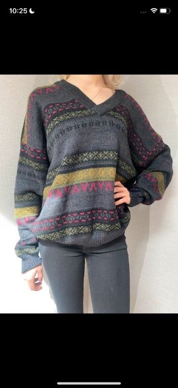 Pull à motifs et col en V vintage taille 36/38/40/42/44.