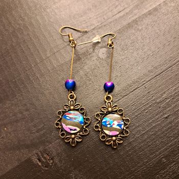 Boucles d'oreilles pendante multicolore pâte polymere