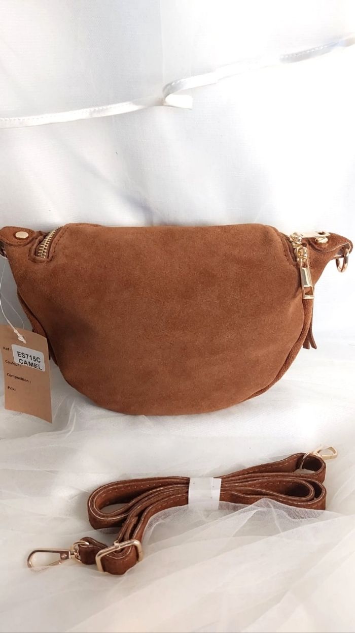 Sac banane daim à franges camel - photo numéro 3