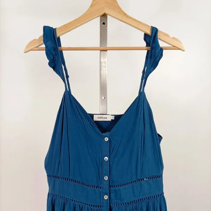 Robe bleu pétrole Adilynn à bretelles – taille L, boutonnée et à empiècements ajourés A1071 - photo numéro 2