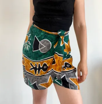 Jupe portefeuille verte à motifs années 90 taille ajustable 🌳