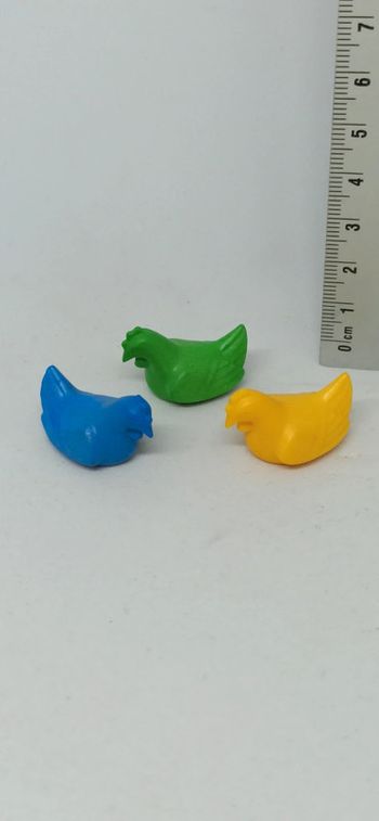 3 poules colorées jaune verte bleue playmobil