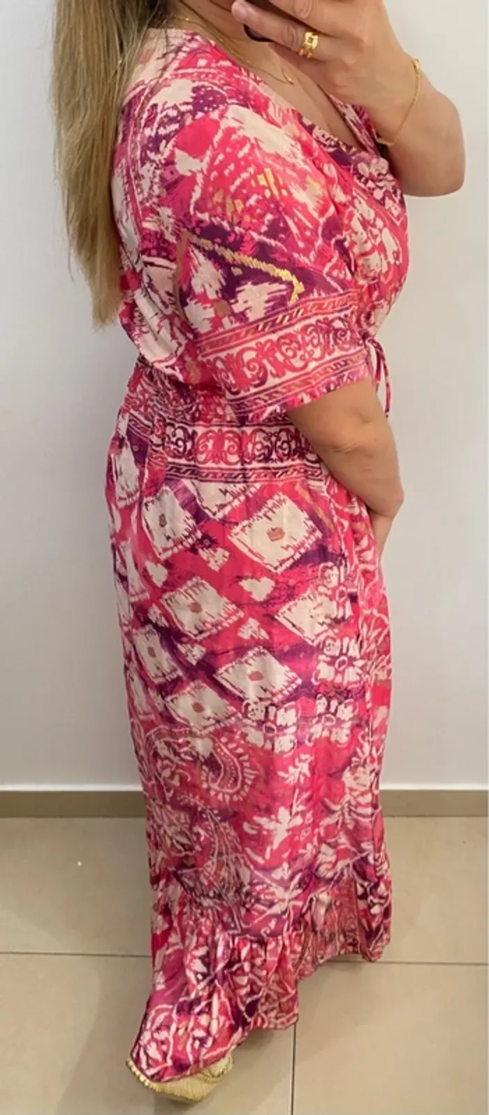 Jolie Robe Longue Fendu Imprimée Taille Unique - photo numéro 5