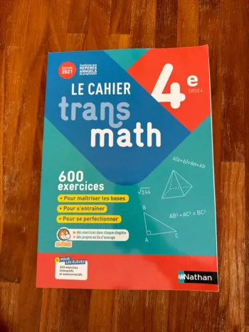 Livre le cahier de  trans math 4e