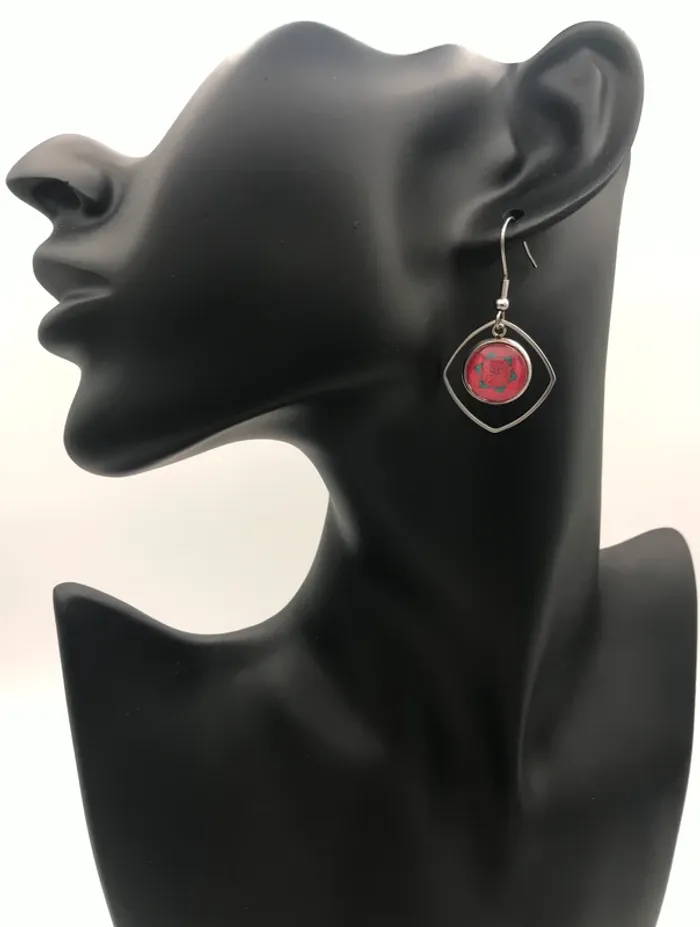 Boucles d'oreilles Pendantes Carrés Arrondis avec Cabochon en Verre 12 mm, en Acier Inoxydable - photo numéro 3