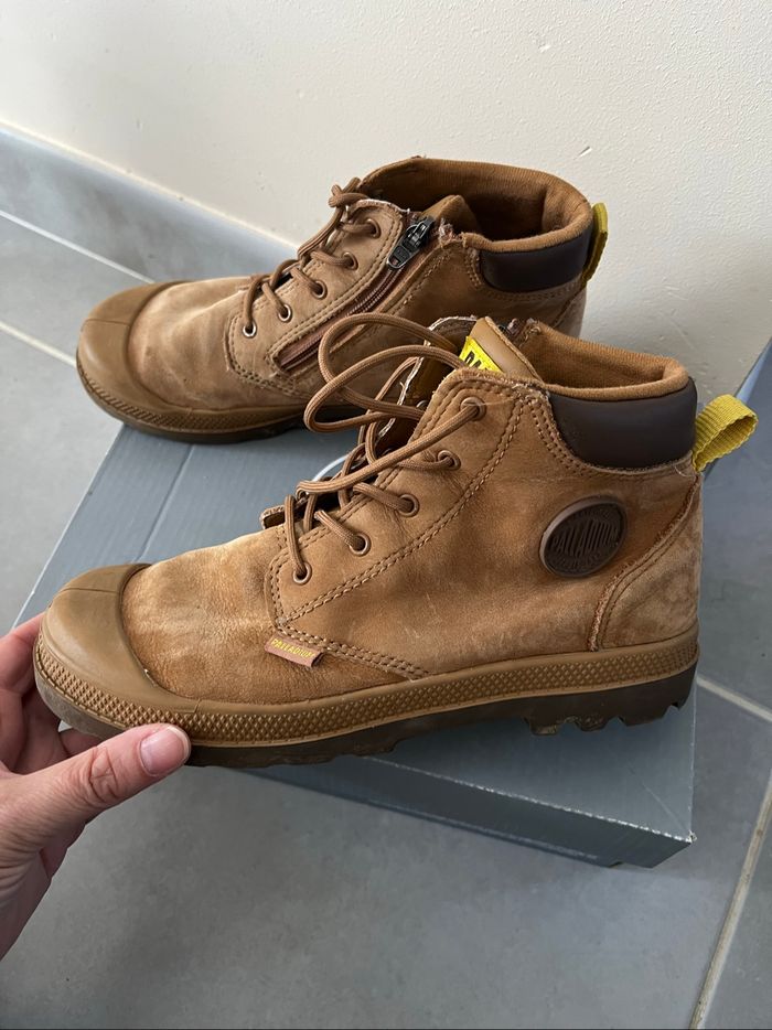Bottines palladium marron camel, 34, comme neuve