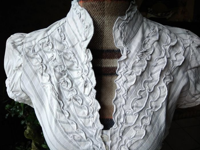 Haut blouse cintrée rayée blanc/gris - photo numéro 3