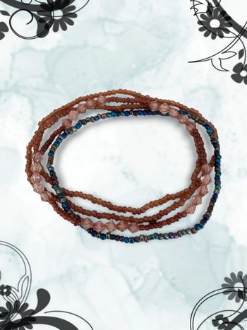 Lot 4 bracelets perle beige marron bleu violet irisé 🇨🇵 Fabrication Artisanale - Ø 5cm (élastique)