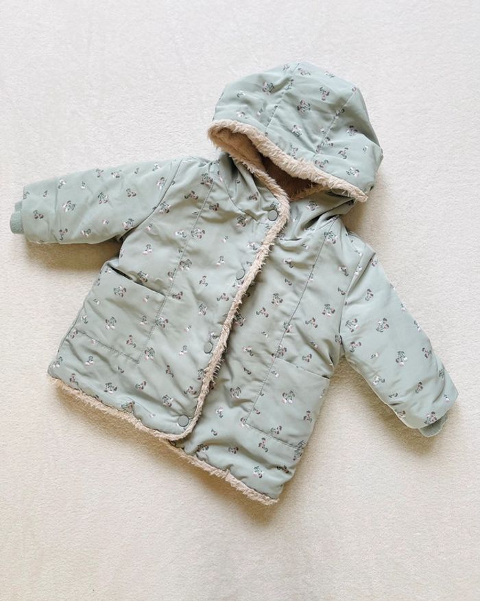 Manteau vert clair à motif fleuri à capuche 12 mois - Gémo - photo numéro 2